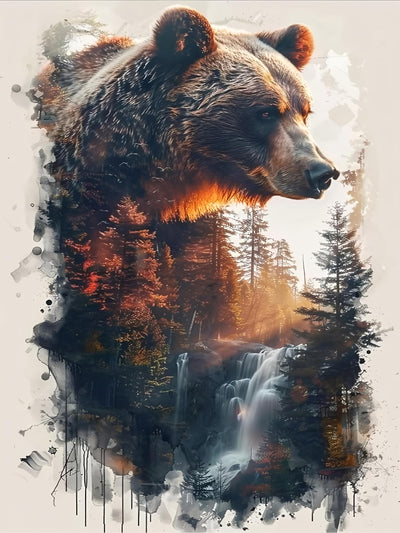 GMETINC 5D Diamond Painting Kits for Adults, Animal Bear Forest Scene Diamond Art Kits for Adults Beginner, DIY Full Drill Diamond Dots Paintings with Gem Art and Crafts Home Wall Decor 12x16inch