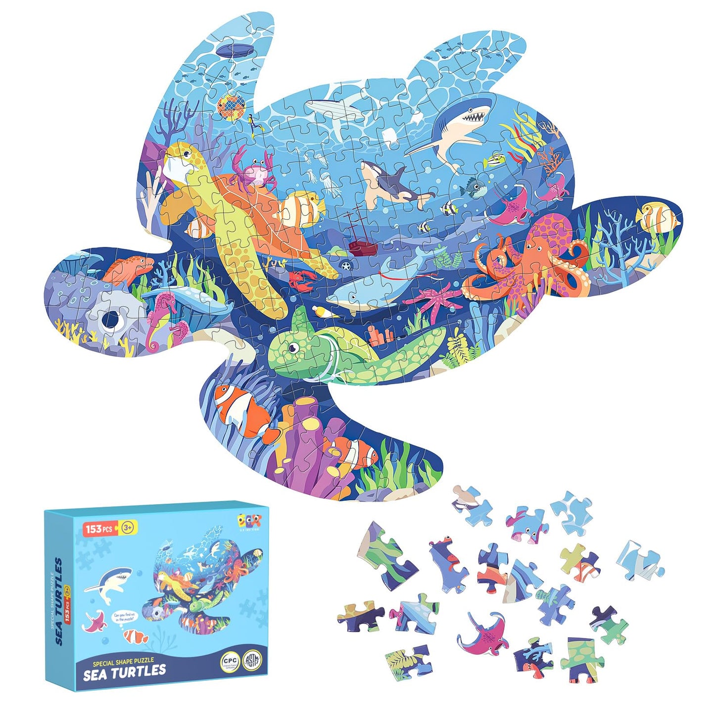 ELX 153 Piece Sea Turtle Jigsaw Puzzle for Kids 4-10, Seaworld Floor Puzzle for Preschool Learning (21.42 X 16.42 in)