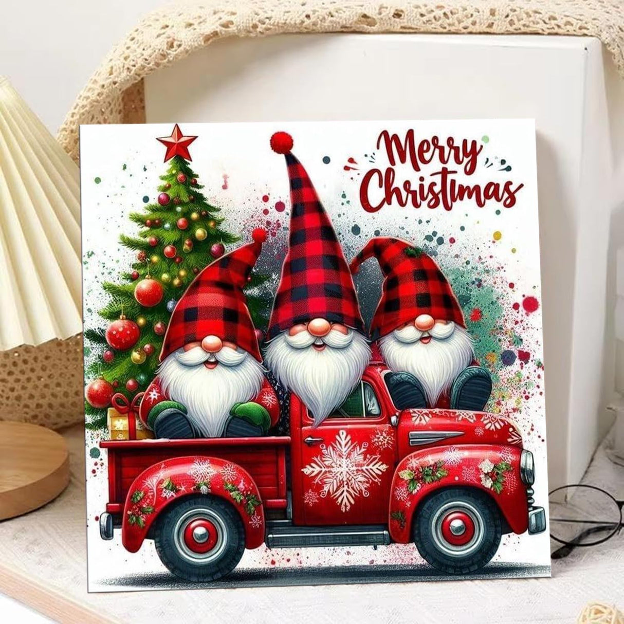 Christmas Paint by Numbers for Adults Framed, Gnome Paint by Numbers Kit for Adults with Easel, Easy Crafts Painting by Number for Gift Home Decor 9.84x9.84 in hkejoi