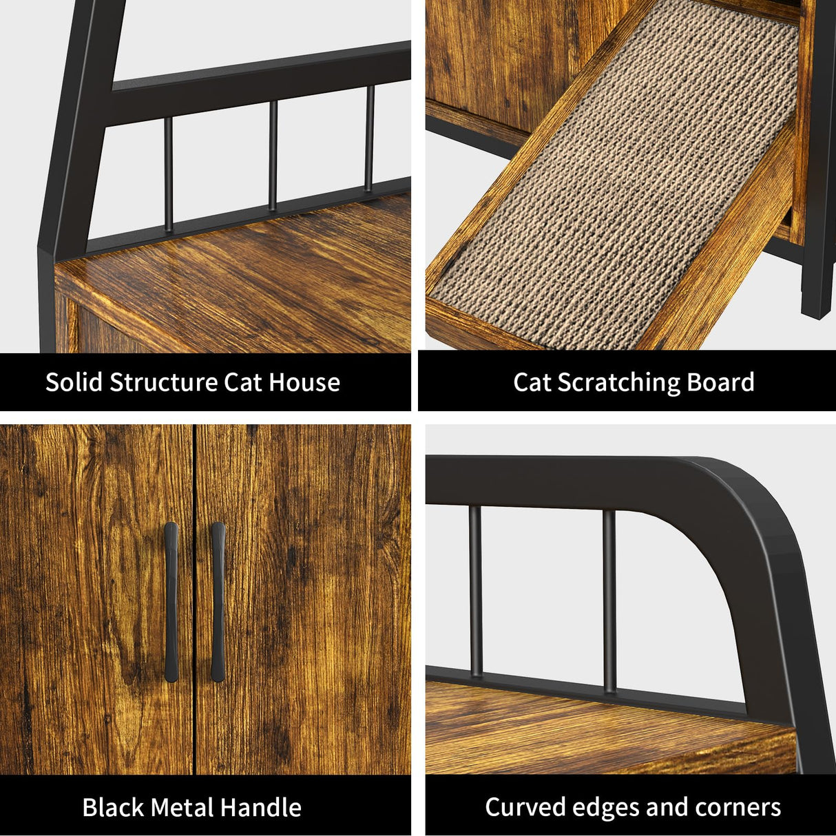 Cat Litter Box Enclosure with Shelves - Large Litter Box Enclosure with Cat Scratching Pad and Anti-Scratch, Vintage Wooden Hidden Cat Litter Box Furniture (Rustic Brown) EasyCom