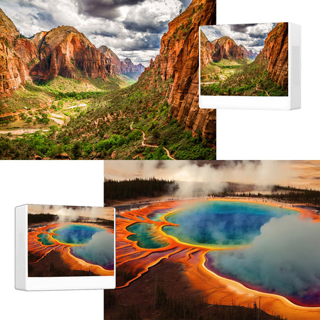 RECHIATO Jigsaw Puzzles for Adults,2 Pack Puzzles for Adults 1000 Pieces Zion National Park & Yellowstone National Park Puzzles, Landscape Yellowstone Puzzle RECHIATO