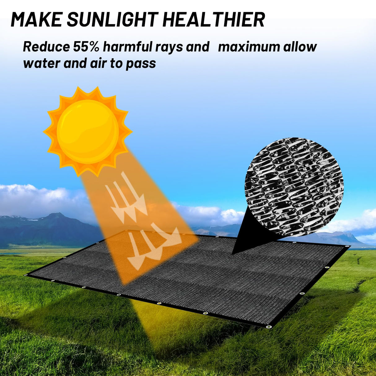 Cool Area 55% Sun Shade Cloth Mesh Tarp with Grommets for Plant Cover 6.5x16.5ft Patio Canopy Garden Pergola Greenhouse Car Barn Kennel Black Cool Area