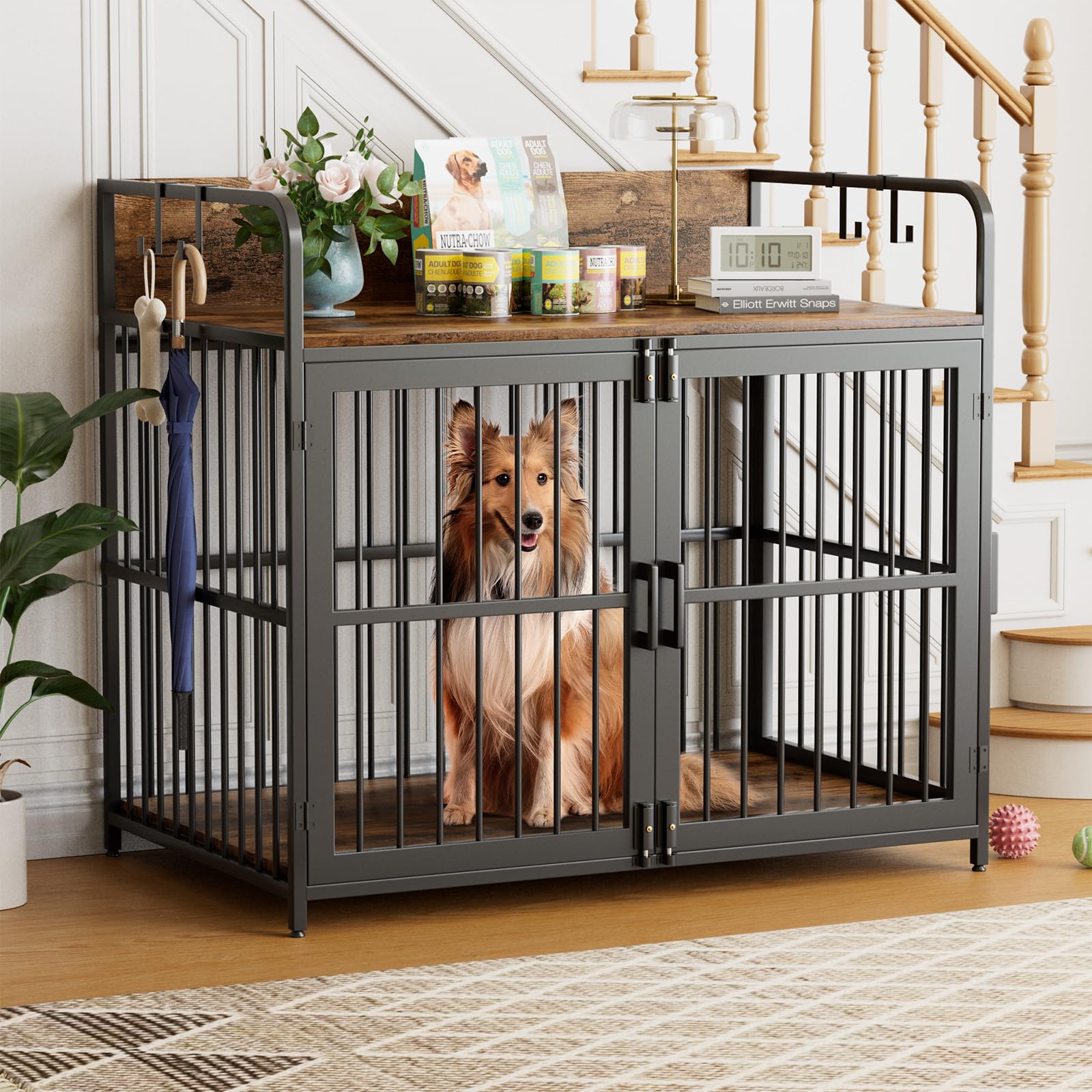 VONZOY Large Dog Crate Furniture for Large Dogs, 43" Wooden Heavy Duty Dog Kennel with Double Doors, Decorative Pet House Dog Crates Side End Table Indoor(43.3" W×27.6" D×28.3" H) - WoodArtSupply