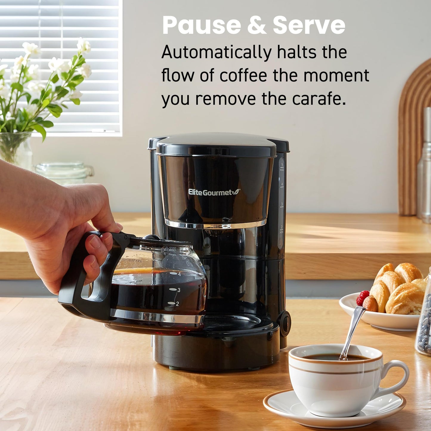 Elite Gourmet EHC-5055 Automatic 5-Cup Brew & Drip Coffee Maker with Pause N Serve Reusable Filter, On/Off Switch, Water Level Indicator