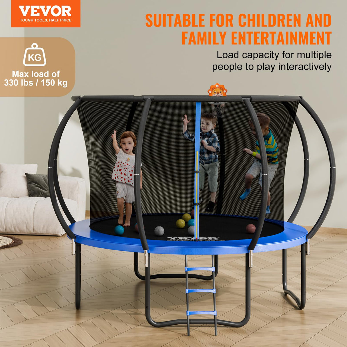 VEVOR 10FT Trampoline with Enclosure Net, Ladder, and Curved Pole, Heavy Duty with Jumping Mat and Spring Cover Padding, Outdoor Recreational Trampoline for Kids and Adults VEVOR