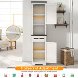 Kepptory Tall Farmhouse Storage Cabinet with Adjustable Shelves and Paper Holders for Bathroom, Living Room, and Kitchen kepptory