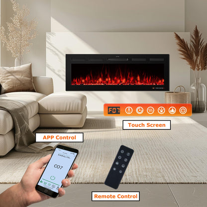 VINEMOUNT 48“ Smart Electric Fireplaces Inserts, Remote & Touch Screen & APP Control, Recessed & Wall-Mounted Fireplace Heater with Thermostat,Multi-Color Flames…