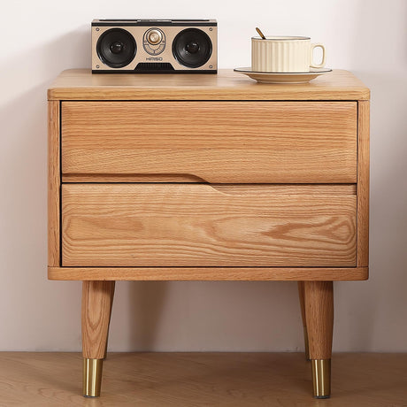 Bedside Table Nightstands Solid Wood with Copper Decoration, Mid Century Modern Nightstand for Bedroom, Natural Color Buzleer