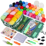 JNENERY Needle Felting Kit, 42 Colors Wool Roving Starter Kit, Needle Felting Starter Kits, Needle Felting Wool with Felt Tools, Instructions, Green Storage Bag for Felted Animal JNENERY