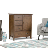 SIMPLIHOME Redmond SOLID WOOD 39 inch Wide Transitional Medium Storage Cabinet in Rustic Natural Aged Brown with 3 Small Drawers, 1 Large Drawer SIMPLIHOME