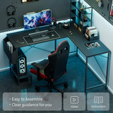 InfiniPower L Shaped Desk Gaming Computer 50 Inch Reversible Corner Table, PC Work Table for Writing Study Student with Wood Tabletop Metal Frame CPU Stand Side Bag for Home Office Small Place InfiniPower