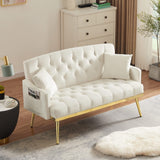 KEIKI 56" Velvet Loveseats Sleeper Sofa with 2 Pillows and 4 Solid Metal Legs, Modern Style 2-Seater Couch with Tufted Back & Seat, Easy Assembly, for Apartment, Living Room, Bedroom, White KEIKI