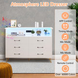 6-Drawer Dresser with USB Charging Station & LED Lights, Modern Wide Chest of Drawers, Large Bedroom Storage Tower Organizer in Black GarveeHome