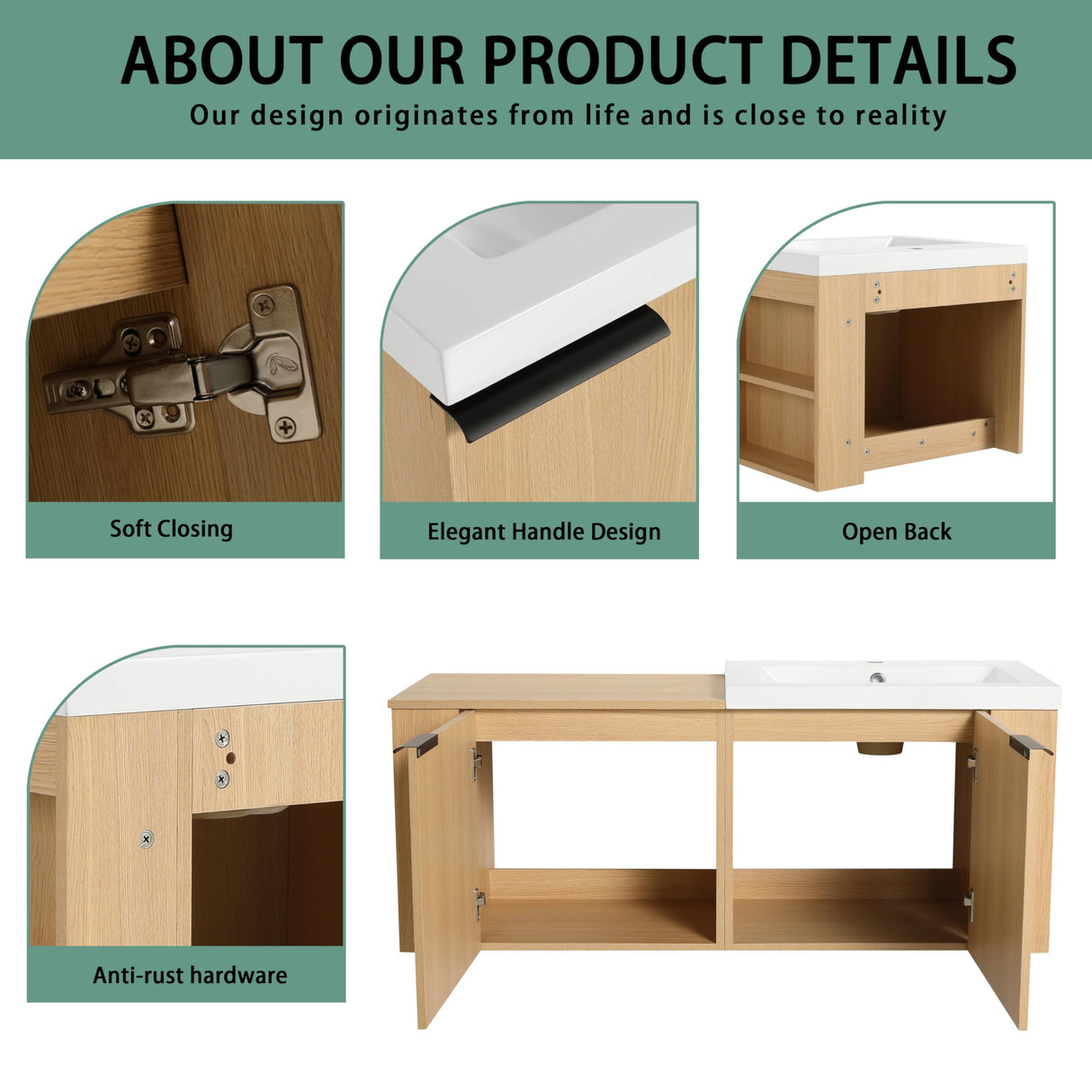 GLORAFIN 48 Inch Floating Bathroom Vanity,48" Bathroom Vanity with Sink,Modern Single Sink Bathroom Vanity Combo,Brown Wall Mounted Cabinet Set GLORAFIN