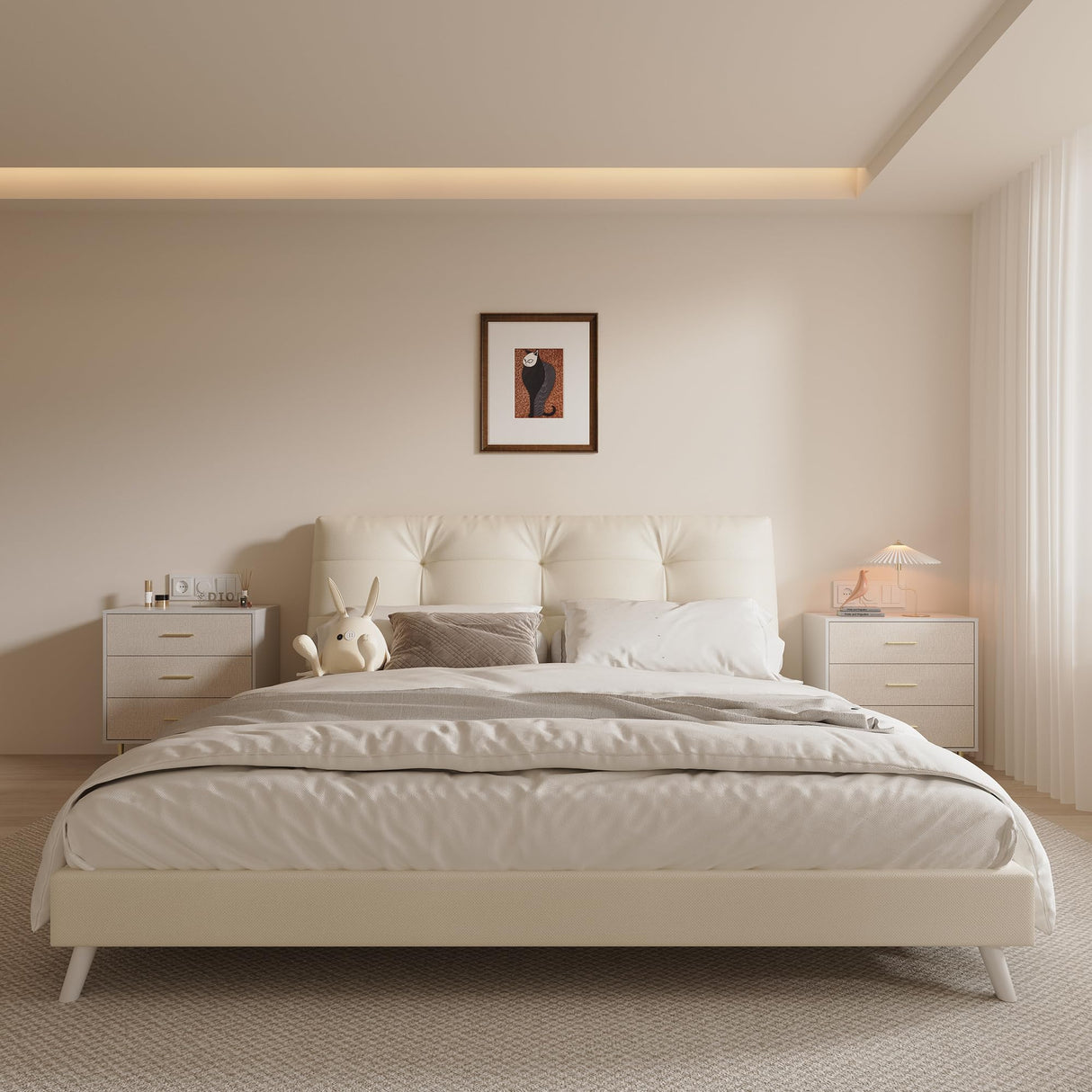 Elegant 3-Drawer White Dresser with Gold Handles and Legs, Wooden Nightstand with Linen-Textured Surface, Modern White Chest of Drawers, Narrow Accent Cabinet End Table for Living Room, Bedroom IDEALHOUSE