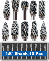 Sworker 10Pcs 1/8" Shank Carbide Burr Bits Compatible with Dremel Bits Metal Grinding Bits Wood Stone Carving Cutting Engraving Grinder Kit Attachment Rotary Tool Accessories Set Harder Than Diamond Sworker