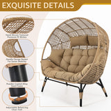 NICESOUL® Double Egg Chair Indoor Outdoor Stationary Oversized Thicken Padded Cushions,2 Person Egg Loveseat Chair, 680 lbs Extra Large Lounge Chair for Patio Balcony Porch Brown NICESOUL