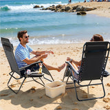 Greesum Zero Gravity Chairs Set of 2 Adjustable Steel Mesh Recliners Beach Deck Lawn Camping Patio Foldable Lounge Chair with Cup Holder Trays and Pillows,Dark Black Greesum