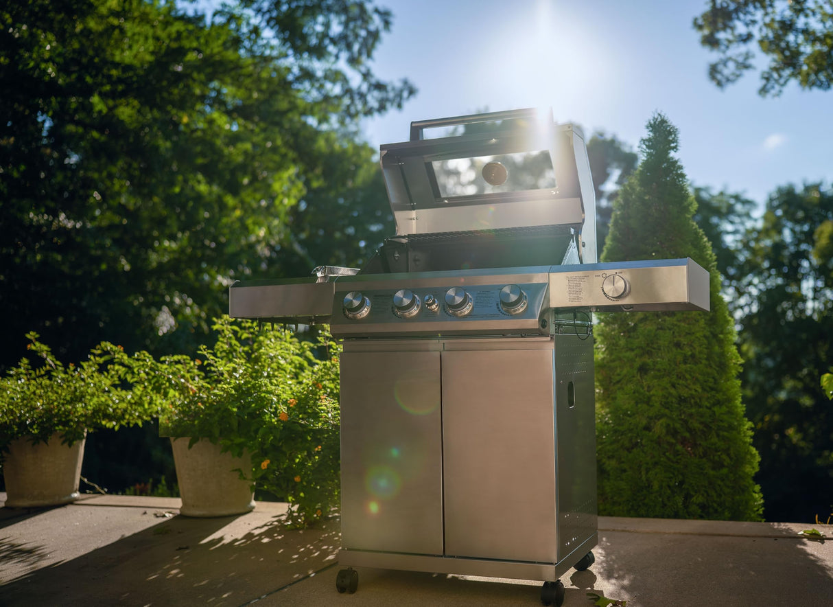 Monument Grills Larger 4-Burner Propane Gas Grills bbq Stainless Steel Heavy-Duty Cabinet Style with Knob Controls Side Burner Mesa 400m with Smoker Box (2 Items) Monument Grills