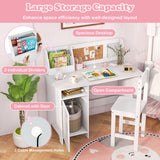 HONEY JOY Kids Desk and Chair Set, Wooden Children School Study Table and Chair w/Whiteboard, Hutch, Storage Shelves, Student Writing Desk Computer Workstation for Bedroom, 3+ Years Old (White) HONEY JOY