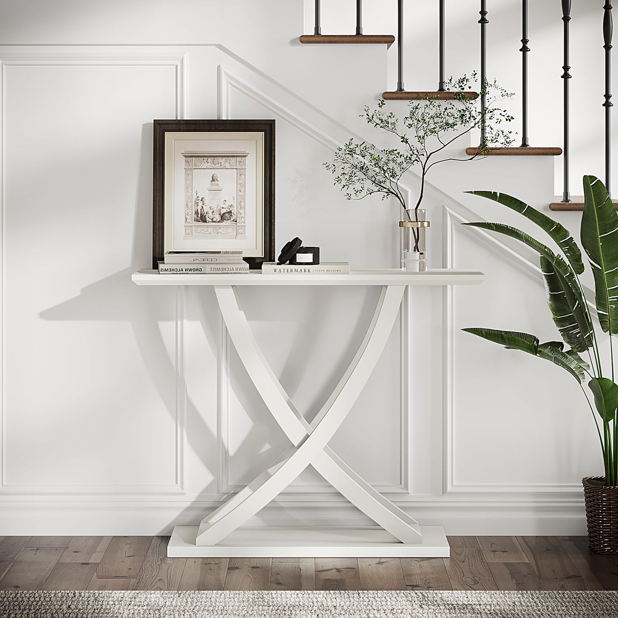 ChooChoo Console Table, Farmhouse Entryway Table for Hallway, 39 inch Wood Sofa Foyer Table with Storage for Entrance, Living Room, White ChooChoo