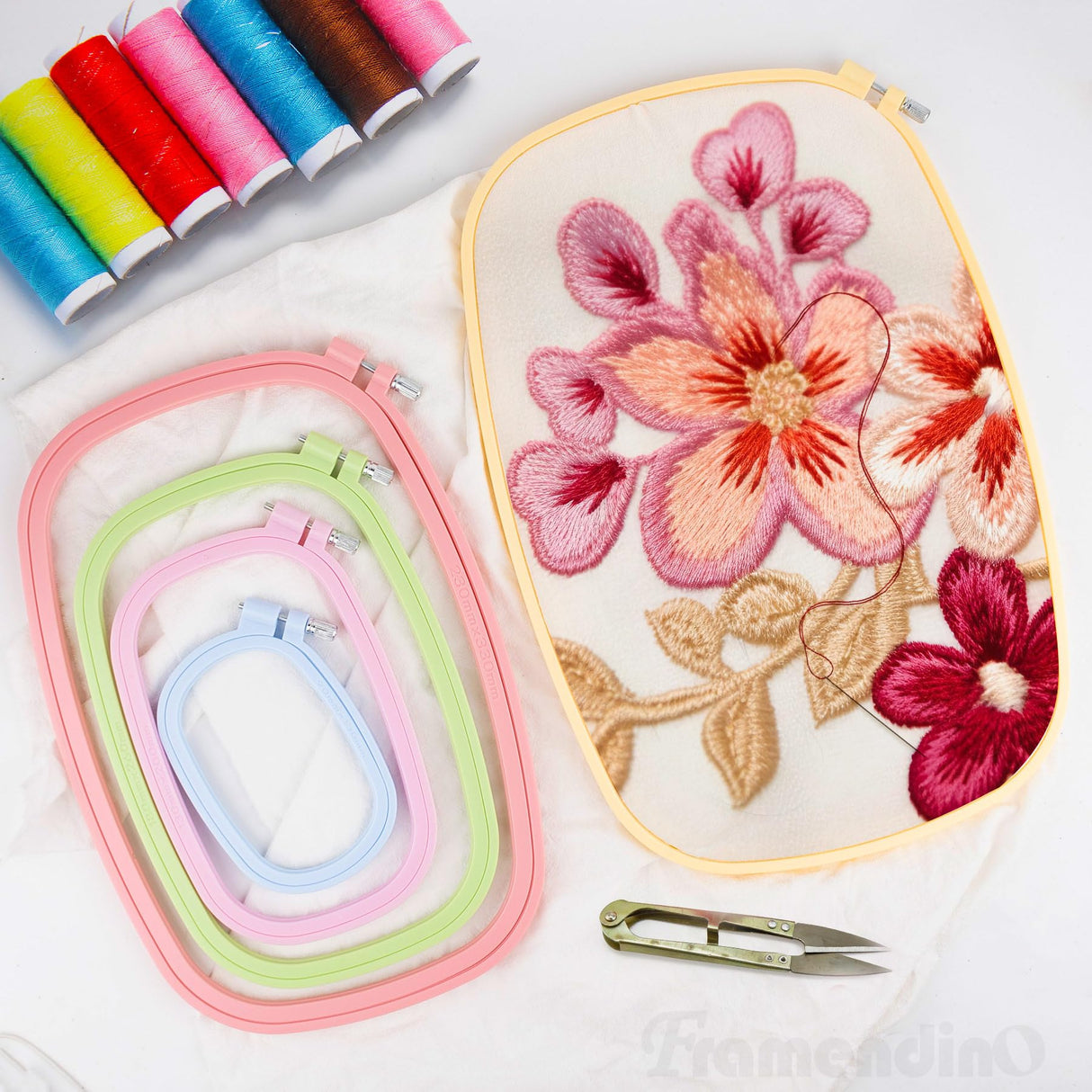 Framendino, 5 Pack Size Square Embroidery Hoops Plastic Cross Stitch Hoop Reusable Frames Rings for DIY Sewing Project(5 Colors2) Framendino