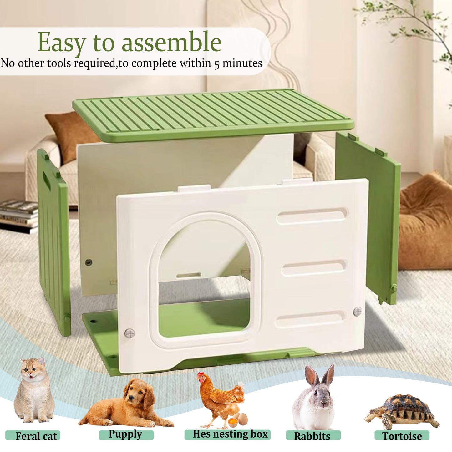 Waterproof Cat House Outdoor Indoor, Plastic Cat House for Outdoor Cats Feral Cat House Outdoor, Sturdy Cat Bed for Small Pet, Spacious, Assemble Easily -Grey - WoodArtSupply