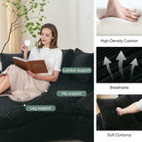 UQGVML 129'' Cloud Corduroy Couch for Living Room, Modern Curved Cloud Sofa, Upholstered Corner Couches for Living Room, L Shaped Sectional Couch (Black) UQGVML