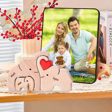 Personalized Wooden Bear Family Puzzles 1-8 Names Customizable Wooden Puzzle Home Table Decor Gift for Dad Mom Couple (Elephants) Daysilia