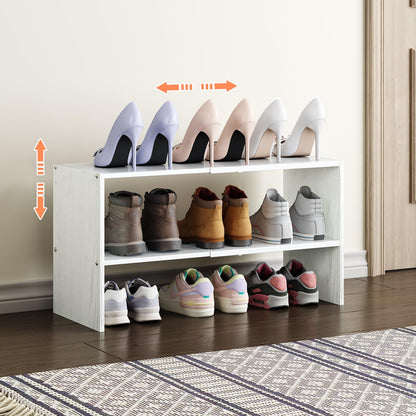 X-cosrack 2-Tier Shoe Rack Organizer for Closet, Expandable and Adjustable White Shoe Rack, Stackable Iron Wood Combination Shoe Storage Shelves for Closets, Entryway, Small Space, Hallway, Garage