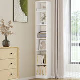 Hzuaneri Bookcase, Tall Narrow Bookshelf, Open Display Storage Shelf, Skinny Cube Book Shelf with Adjustable Shelves, CD Rack for Living Room, Home Office, Bedroom, 6 Tiers, White BC09603X Hzuaneri