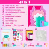 Flying Childhood Soft Felt Sewing Kit for Kids Arts & Crafts, 6 Easy DIY Stuffed Animal Dolls and Plush Pillow, Instructions, Gifts for Girls 6-12, Embroidery Kit for Learn Sew Flying Childhood