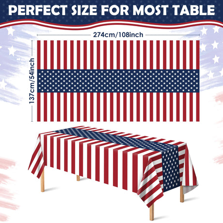 OHOME 4th of July Decorations - Memorial Day Decorations - Patriotic Decorations American Flag Plastic Tablecloth | Fourth of July Accessories for Home Outdoor Outside Party Favors,54"x108",2 Pack OHOME