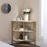 VECELO Corner Cabinet/Table, 3-Tier Shelves with Protection Door, Metal Frame Storage Shelf Organizer for Small Space, Living Room, Kitchen, Bathroom, Set of 1, Gold VECELO