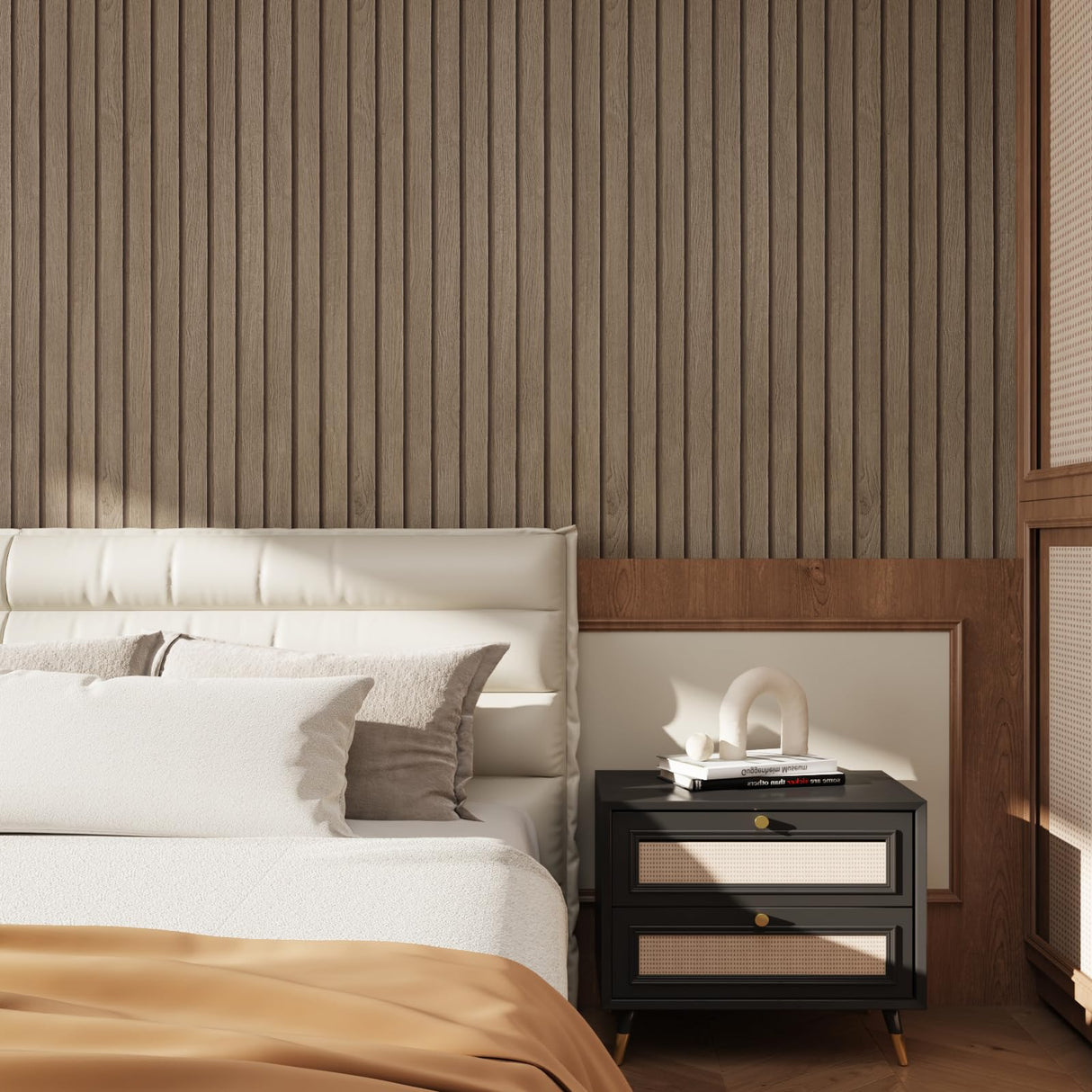 CRE8TIVE 12"x354" Wooded Slats Wood Contact Paper Brown Wood Wallpaper Peel and Stick Countertops Waterproof Wood Stripe Wall Panel Self Adhesive Wood Grain Contact Paper for Bedroom Farmhouse Walls CRE8TIVE