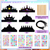 Yinder 80 Pcs Crafts Crowns Set DIY Scratch Paper Crowns with Rainbow Color Headband Hats Wooden Styluses Craft Elastic Bands Colorful Gem Jewels Stickers for Boys Girls Adults Yinder
