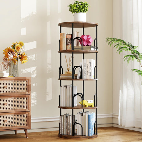 Arbcoler 4 Tier Rotating Bookshelf, 360 ° Display Corner Book Shelf, Stackable Spinning Bookshelf Tower, Narrow Tall Revolving Bookcase, Round Swivel Storage Organizer (Black, 4 Tiers) Arbcoler
