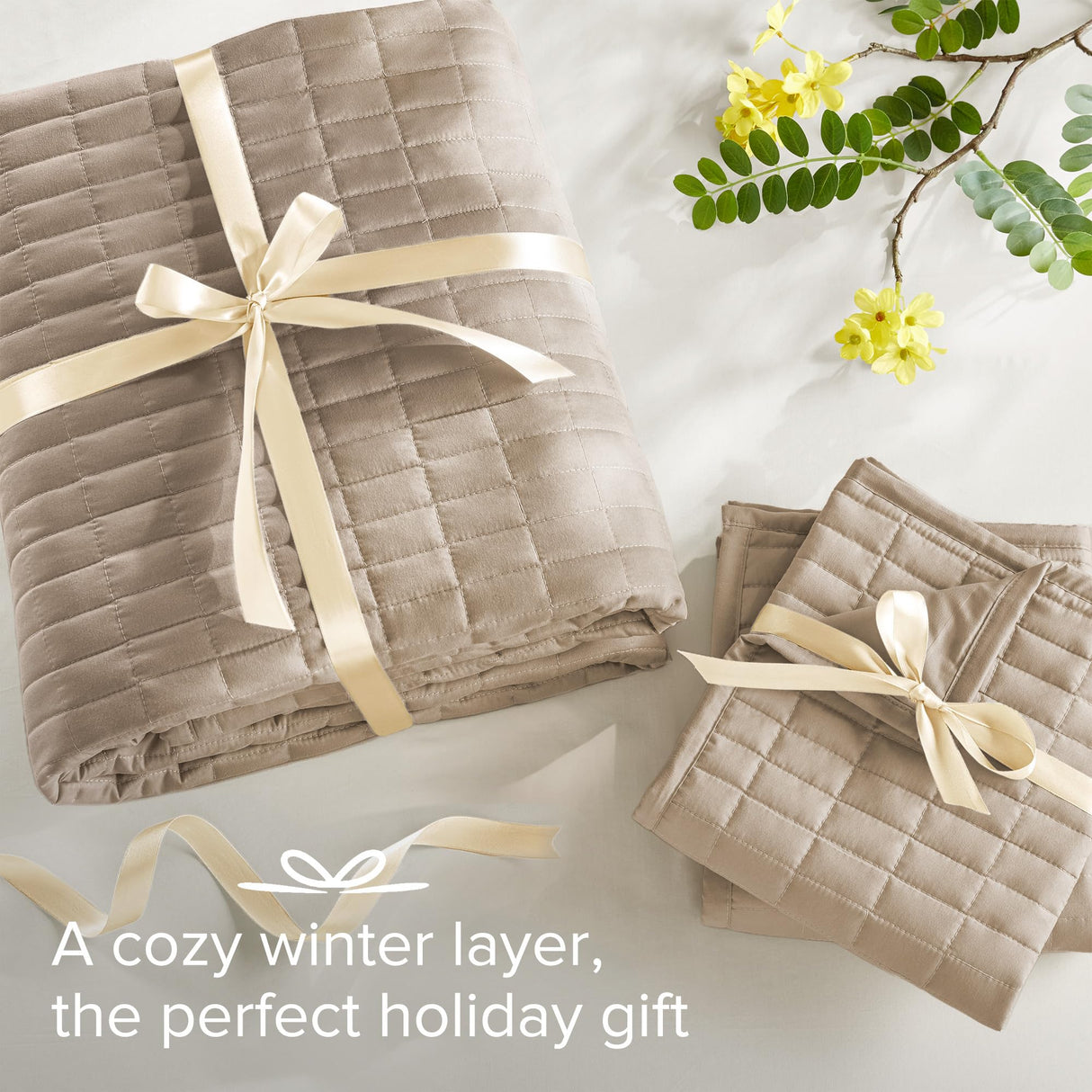 Comfort Spaces Kienna Quilt Set- Double Sided Stitching Design Summer Blanket, Lightweight, Soft, All Season Bedding Layer, Matching Sham, Taupe, Coverlet Full/Queen(90"x90") 3 Piece Comfort Spaces