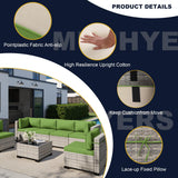 Muphyers 7-Piece Outdoor Patio Furniture Set, PE Wicker Rattan Sectional Sofa Conversation Set with Tempered Glass Table & Thick Cushions - All-Weather Garden, Backyard Furniture, Avocado Green Muphyers
