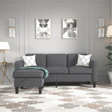 Sectional Sofa Couches for Living Room, Small Space Couch L-Shaped Sofa, 3 Seat Modern Sofas Convertible with Storage Ottoman for Small Space, Bedroom, Offices and Apartments, Dark Grey Grzyhem