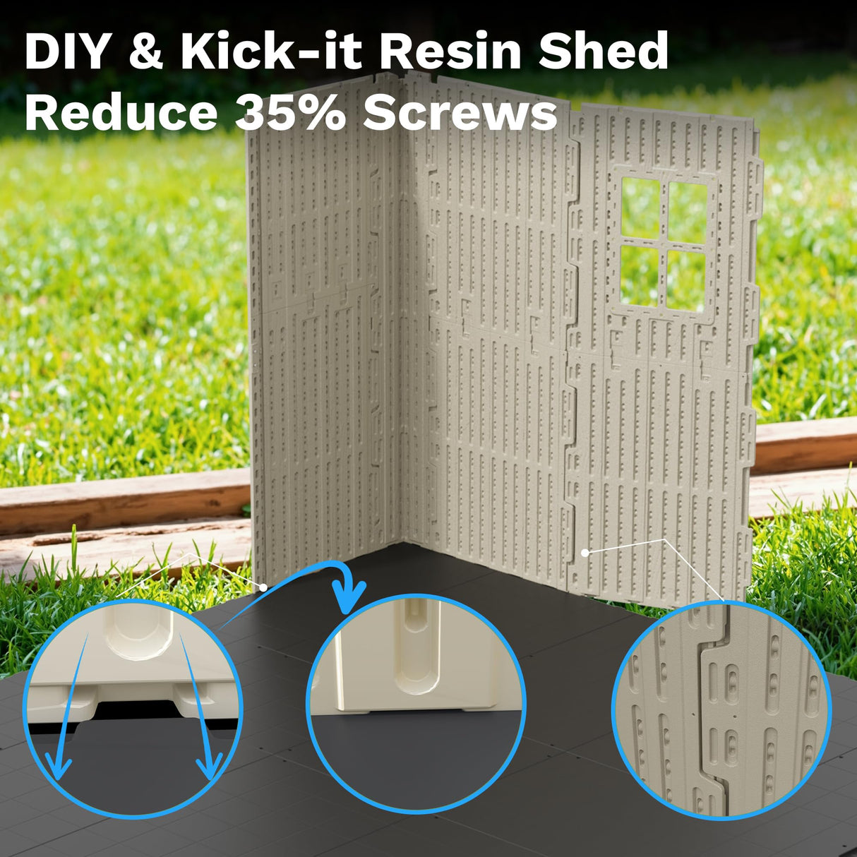 Devoko 10 x 10 FT Plastic Outdoor Storage Shed with Windows, Resin Tools Shed with Floor Large Storage Garden Shed for Patio,Garden, Backyard, Lawn, Beige Devoko