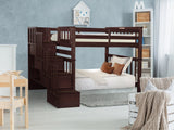 Bedz King Tall Stairway Bunk Beds Twin over Twin with 4 Drawers in the Steps, Dark Cherry Bedz King