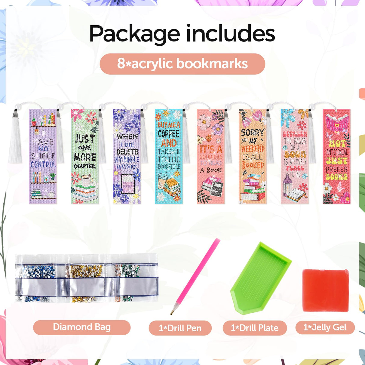 8 Pieces Book Lovers Diamond Art Bookmarks 5d Beaded Bookmark Acrylic Tassel Bookmark for DIY Making Beginners Kids Adults Arts Craft Supplies clothmile