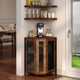 keomaisyto Coffee Bar Cabinet, 3-Tier Corner Coffee Cabinet with Storage Shelf & 18.7" Countertop, Rustic Wood Coffee Bar Station with Magnetic Door for Kitchen/Entrance/Living Room/Dining Room keomaisyto