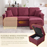 L-Shaped Sectional Sofa with Storage & Movable Ottoman, Corduroy 3 Seater Sectional Couch with USB Charging, Cup Holder & LED Light, Convertible Couches for Living Room (Wine Red, 76.38) Firscook