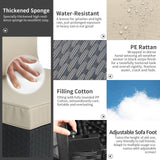 Rattaner 10 Pieces Outdoor Sectional All-Weather Wicker Patio Furniture Set Patio Sectional and Steel Fire Table and Glass Patio Table Non-Slip Cushions and Waterproof Covers, Khaki Rattaner