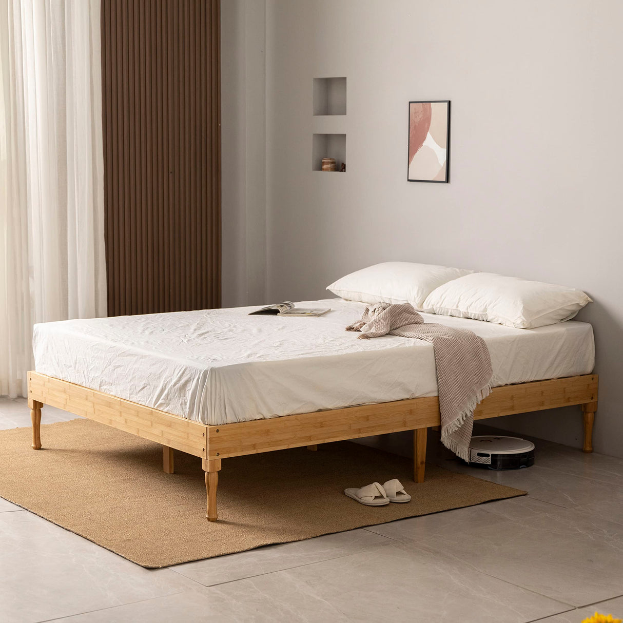 Bamboo Wood Platform Bed Frame by GTNSAFP – Sturdy, No Box Spring Needed, Easy Assembly, Queen Size, Nature Finish GTNSAFP