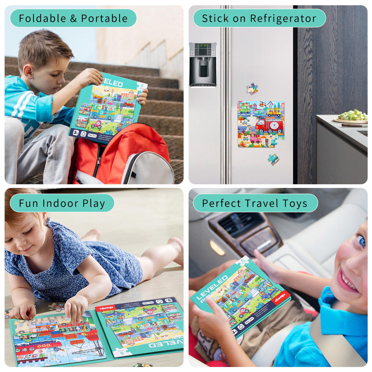 Magnetic Puzzles for Toddlers 3-5 - 3 in 1-97 Pieces Magnet Puzzle Book for Kids Ages 4-8 Travel Puzzles Game Magnetic Jigsaw Puzzle Car Traffic Activities Toy for Boys and Girls CCBLZLL