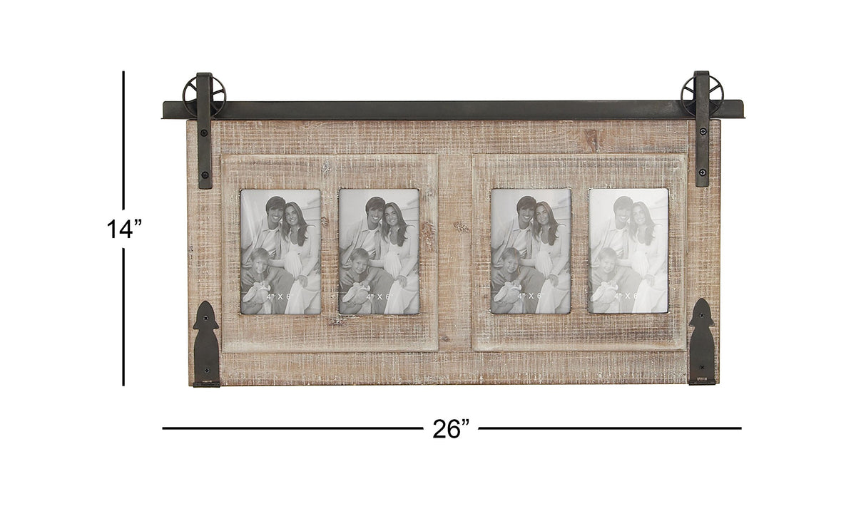 Deco 79 Wood 4 Slot Wall Photo Frame with Metal Accent, 26" x 1" x 14", Brown, SMALL SIZE Deco 79