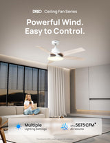 Dreo Smart Ceiling Fan with Lights, 52 Inch, 12 Speeds & 3 Fan Modes, Stepless Color Tones, Dimmable LED Light, 12H Timer, Quiet DC Motor, Remote/APP/Alexa Control, White Ceiling Fans Indoor Dreo
